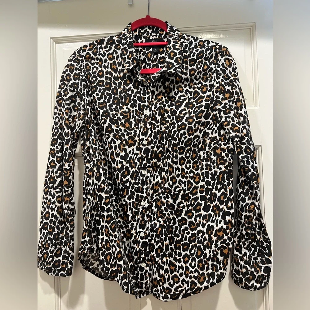 New never worn J Crew Linen Animal Print Button Up Top Size 4 Slim - Picture 1 of 3